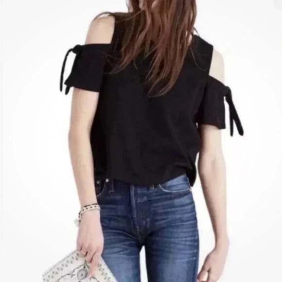 Madewell Skylark Cold Shoulder Top Blouse Black Size Large - Picture 1 of 8
